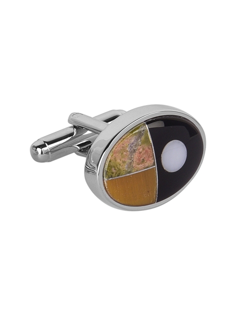 

JEWEL JUNCTION Silver-Toned Geometric Cufflinks