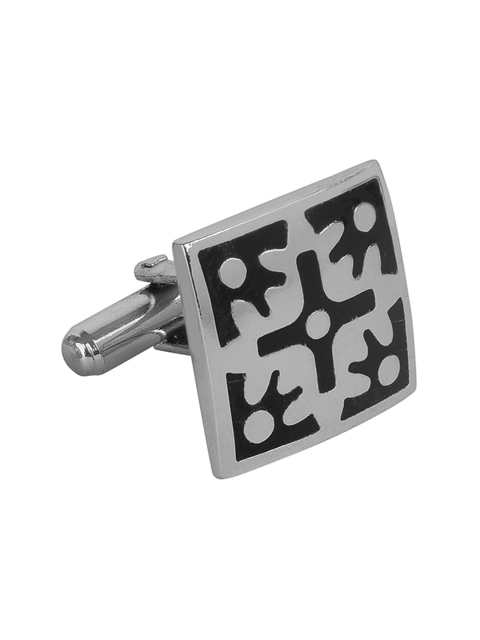 

JEWEL JUNCTION Silver-Toned Geometric Cufflinks