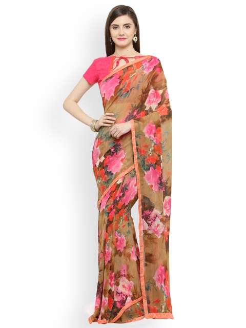

Shaily Brown Printed Pure Georgette Saree