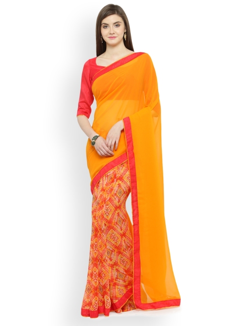 

Shaily Orange Printed Pure Georgette Saree
