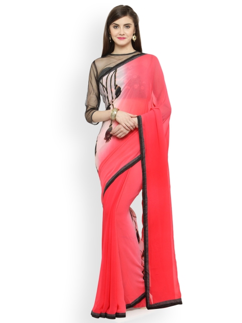 

Shaily White & Pink Pure Georgette Solid Saree