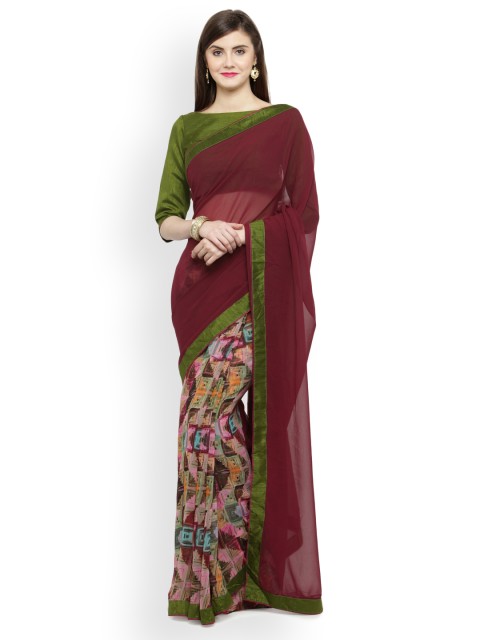 

Shaily Burgundy Printed Pure Georgette Saree
