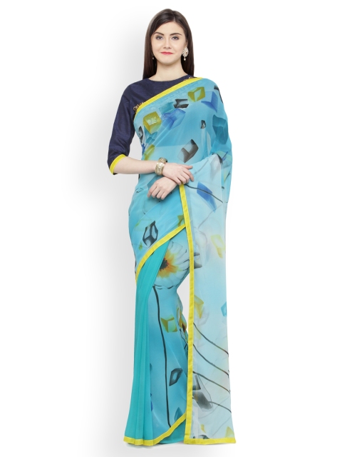 

Shaily Blue Printed Pure Georgette Saree