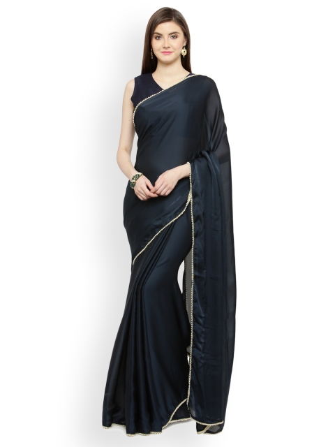 

Shaily Black Solid Satin Saree