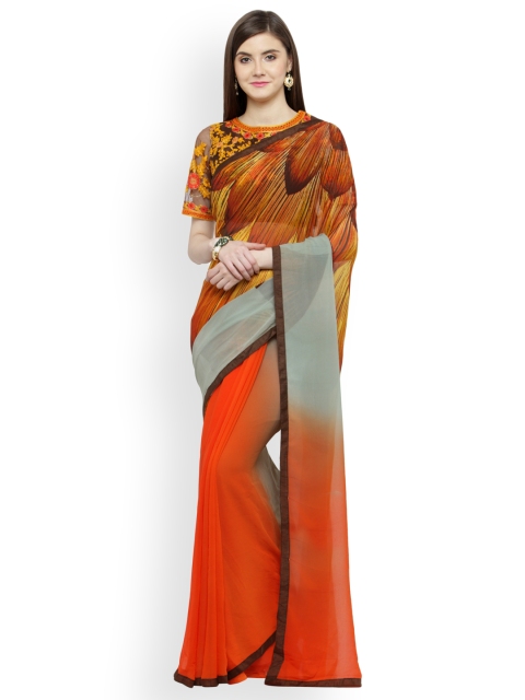 

Shaily Orange & Yellow Pure Georgette Printed Saree