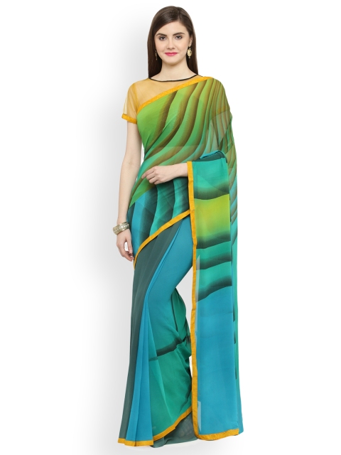 

Shaily Turquoise Blue & Green Pure Georgette Printed Saree