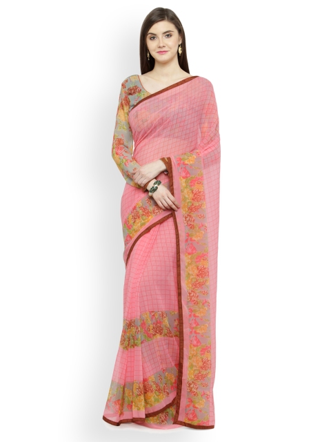 

Shaily Peach-Coloured & Pink Pure Georgette Printed Saree