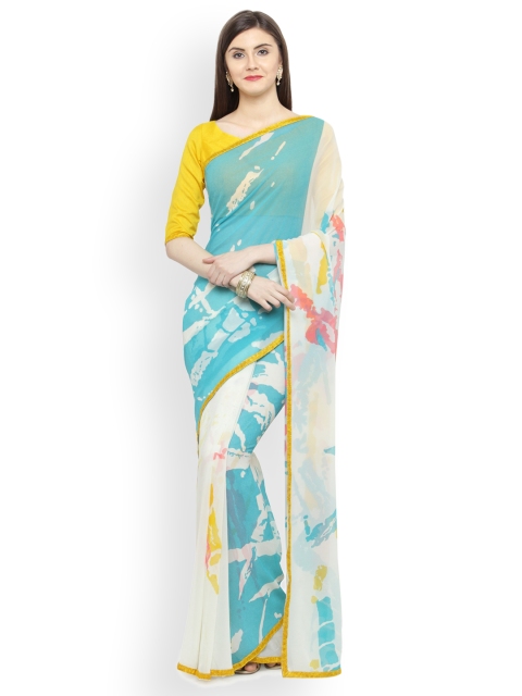 

Shaily Blue & Off-White Pure Georgette Printed Saree