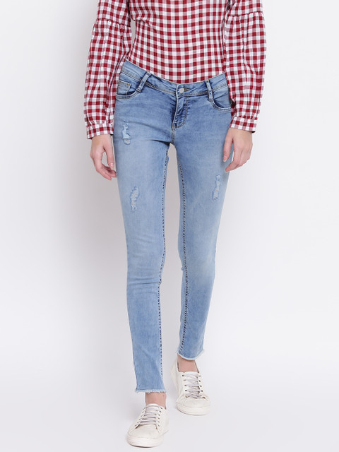 

Kraus Jeans Women K3051 Blue Skinny Fit Mid-Rise Mildly Distressed Jeans