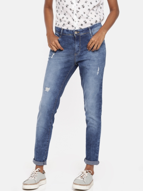 

Kraus Jeans Women K4032 Blue Super Skinny Fit Mid-Rise Mildly Distressed Jeans