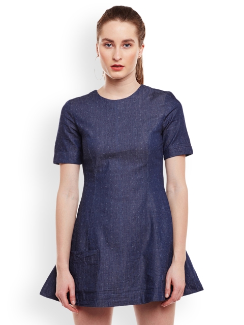 

Oxolloxo Women Navy Blue Solid A-Line Dress