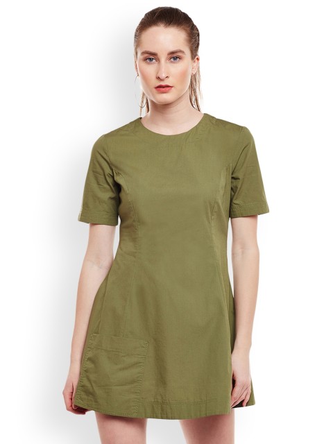 

Oxolloxo Women Green Solid A-Line Dress