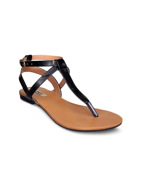 

GNIST Women Black Solid Synthetic T-Strap Flats