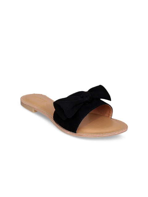 

GNIST Women Black Solid Suede Open Toe Flats