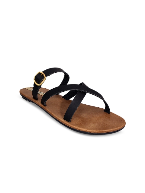 

GNIST Women Black Solid Synthetic Open Toe Flats