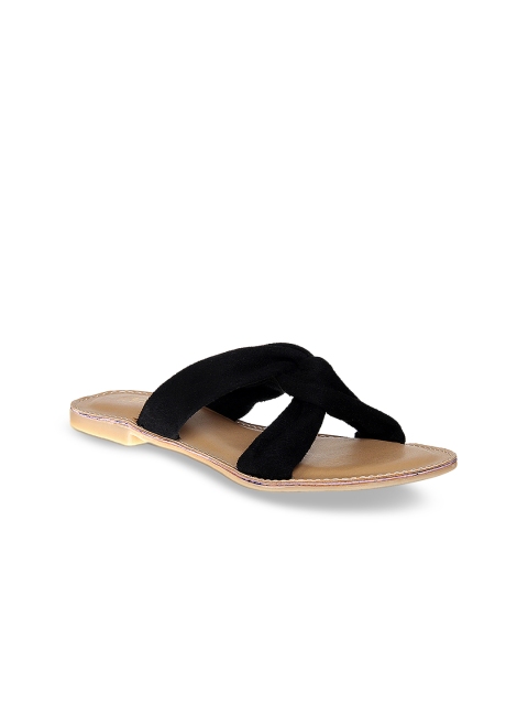

GNIST Women Black Solid Synthetic Open Toe Flats