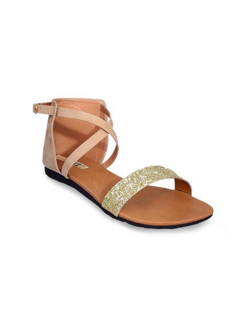 

GNIST Women Beige Solid Suede Open Toe Flats