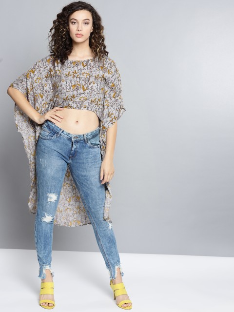 

NUSH Women Grey Printed High-Low Top