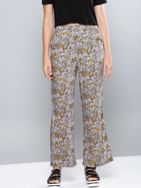 

NUSH Women Grey Regular Fit Printed Parallel Trousers