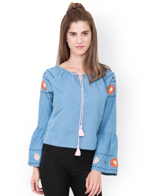 

Lee Cooper Girls Blue Printed Shirt Style Denim Top