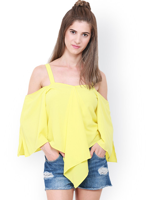 

Heather Hues Women Yellow Solid Off-Shoulder Top