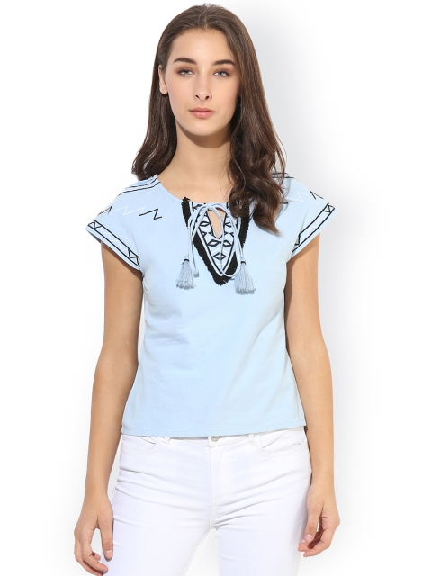 

Heather Hues Women Blue Embroidered Top