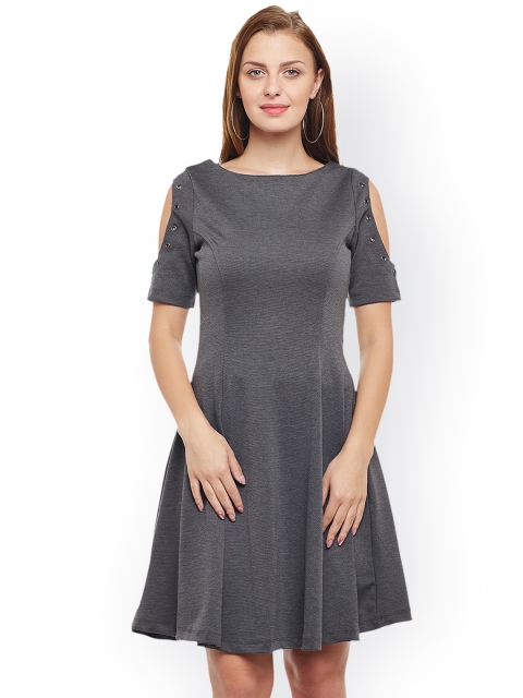 

Latin Quarters Women Grey Melange Solid Fit and Flare Dress