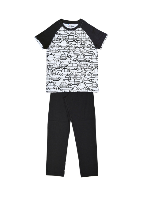

ventra Boys Off-White & Black Printed Night suit