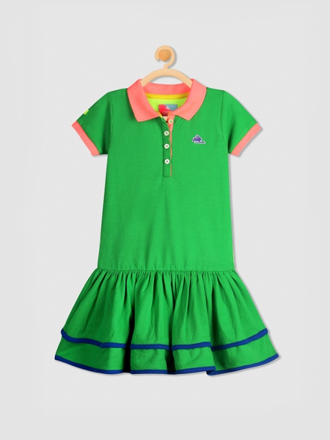 

Cherry Crumble Girls Green Solid Drop-Waist Dress