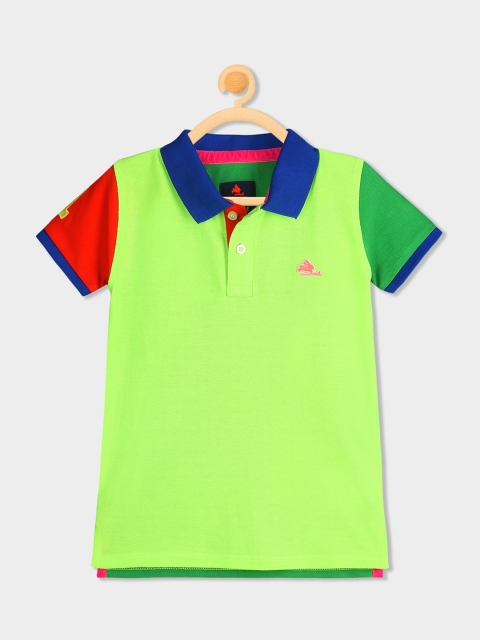 

Cherry Crumble Boys Green Solid Polo Collar T-shirt