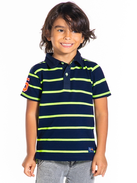 

Cherry Crumble Unisex Kids Green Striped Polo Collar T-shirt