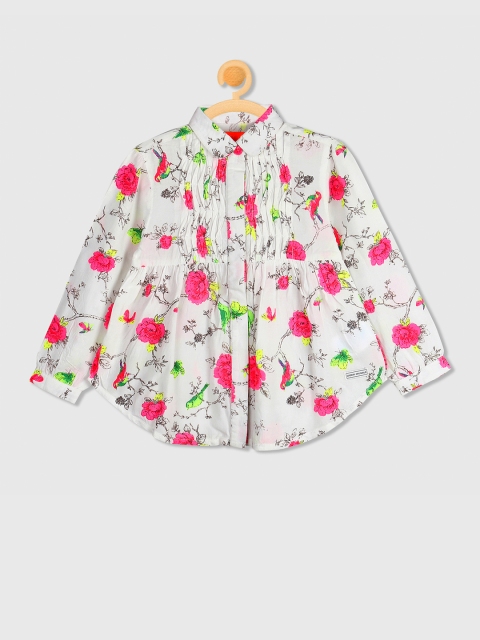 

Cherry Crumble Girls White Floral Print Shirt Style Pure Cotton Top
