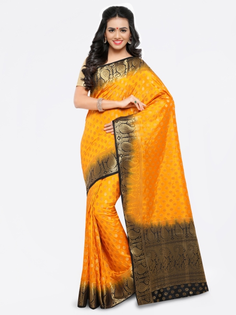 

Satrani Yellow & Black Poly Silk Woven Design Kanjeevaram Saree