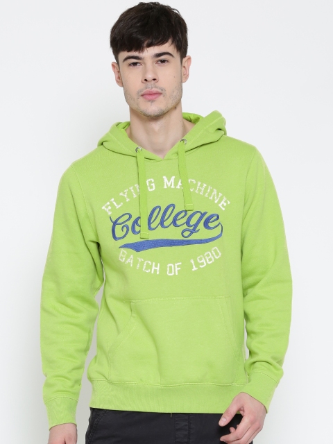 

Flying Machine Men Green Printed Hooded Sweatshirt