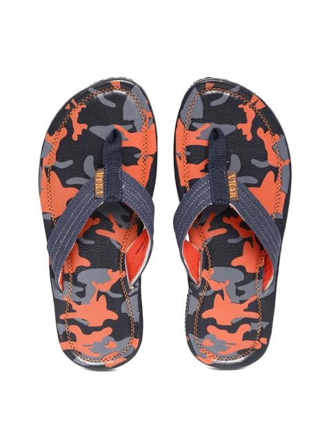

WOKA Men Navy Printed Flip-Flops, Navy blue