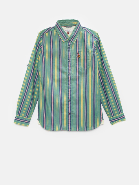 

U.S. Polo Assn. Kids Boys Green & Blue Striped Casual Shirt