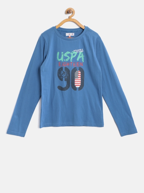 

U.S. Polo Assn. Kids Girls Blue Printed Round Neck T-shirt