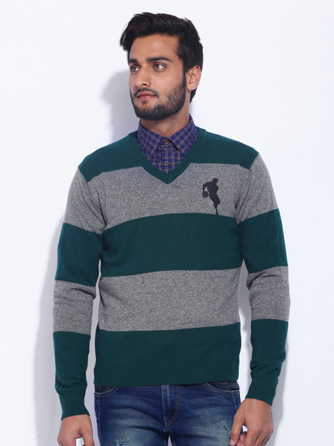 

Arrow Sport Green & Grey Melange Striped Woollen Sweater