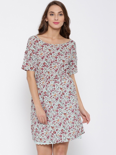 United Colors of Benetton Grey & Mineral Red Floral Print A-Line Dress available at myntra for Rs.1499