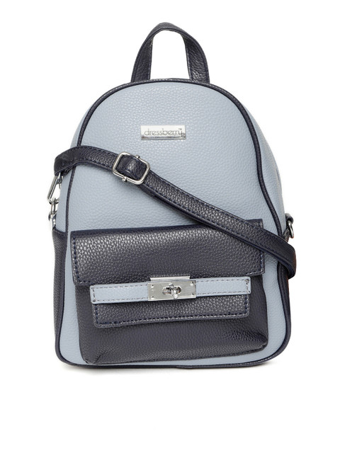 

DressBerry Women Grey & Navy Blue Colourblocked Backpack