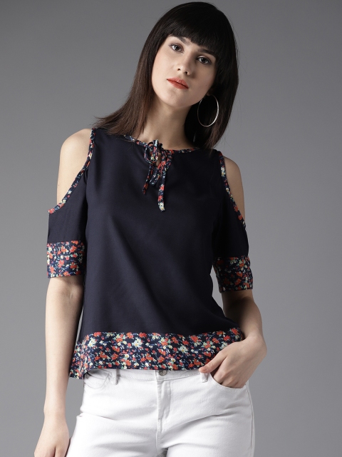 

HERE&NOW Women Navy Blue Solid Top