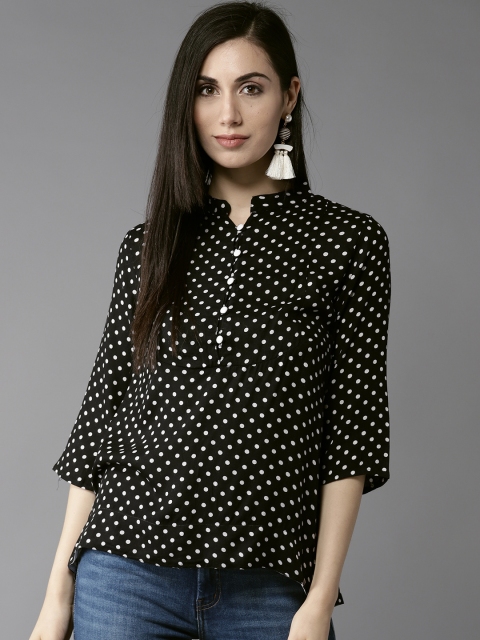 

HERE&NOW Women Black & White Printed Top