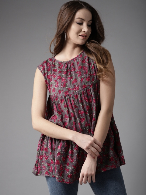 

HERE&NOW Women Grey Printed A-Line Top