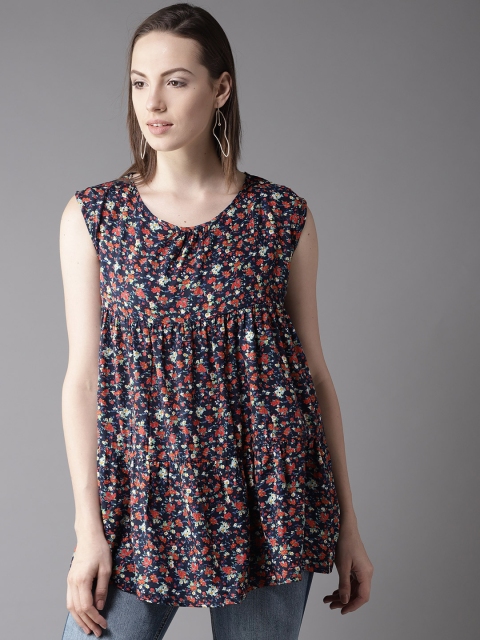 

HERE&NOW Women Navy Blue Floral Print Top