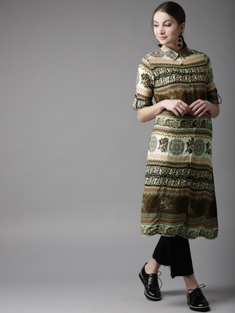 

HERE&NOW Women Off-White & Black Printed A-Line Kurta