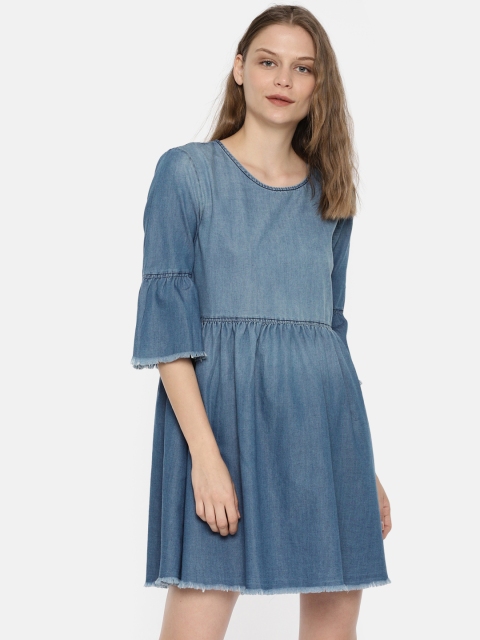 

ONLY Women Blue Solid A-Line Dress