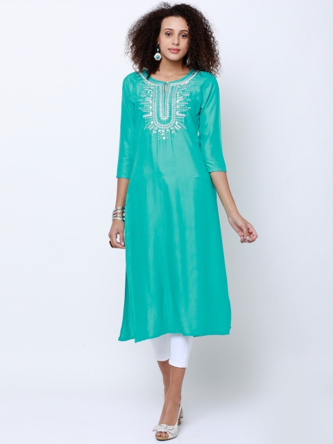 

Vishudh Women Blue Solid Straight Kurta