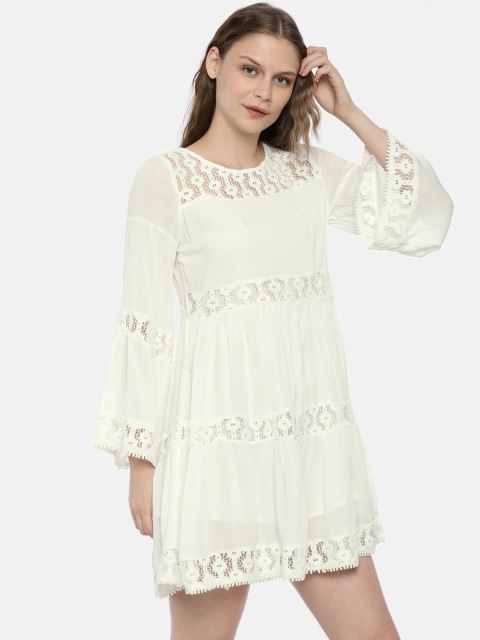 

ONLY Women White Self Design A-Line Dress