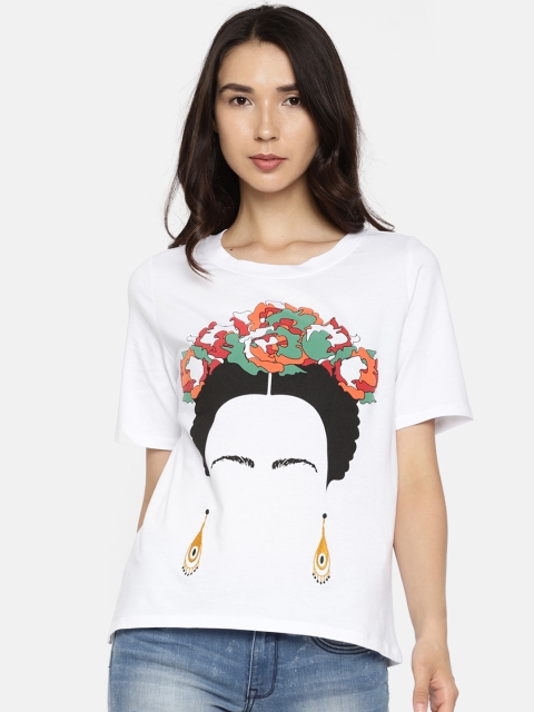 

ONLY Women White Printed Round Neck T-shirt