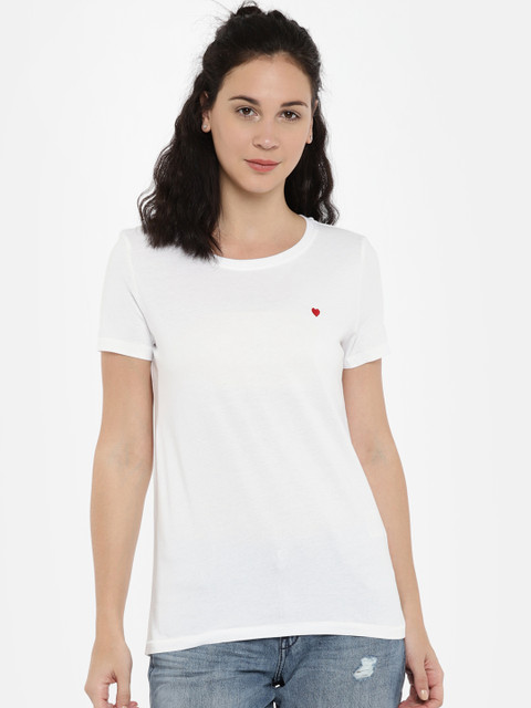 

ONLY Women White Solid Round Neck T-shirt